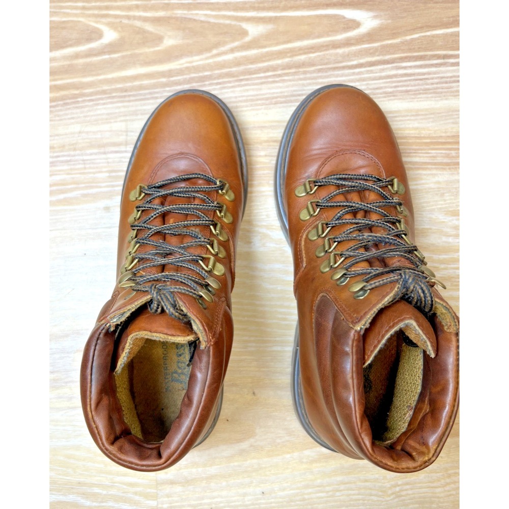 Bass Cognac Leather Alpine Hiking Boots Womens 8 Gorpcore D-Ring Lace Up Vintage - Picture 7 of 11